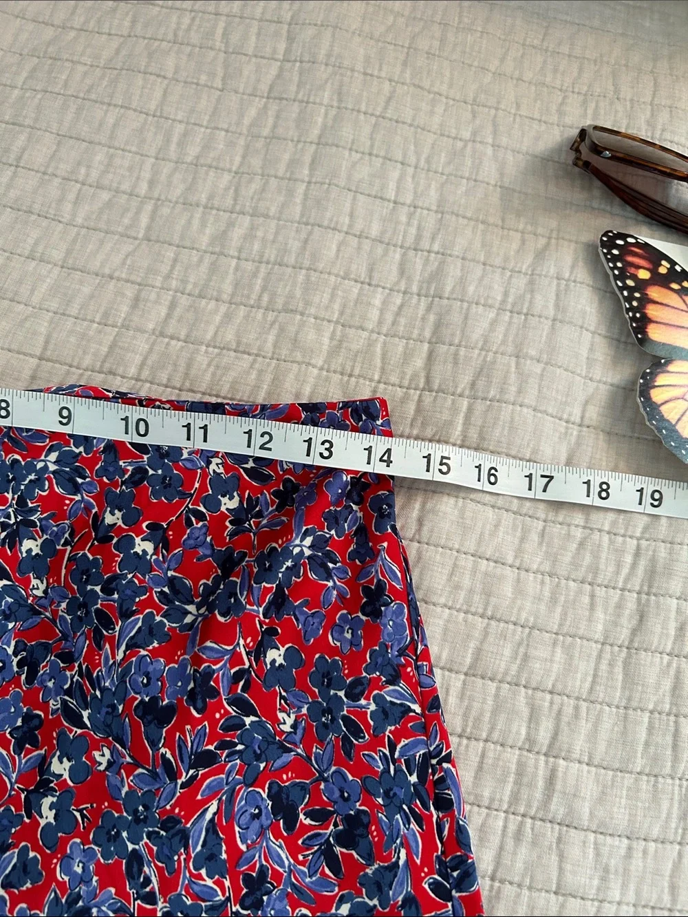J. Crew Printed bias red blue floral slip satin pull on midi skirt S